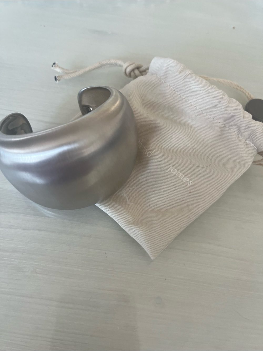Elizabeth and James Matte Silver Wide Cuff bracelet brushed silver sz 7-8